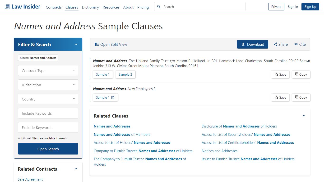 Names and Address Sample Clauses | Law Insider